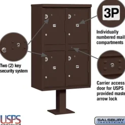Mailboxes: Mount Type: Pedestal; Lockable: Yes; Material: Aluminum; Color: Bronze