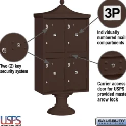Mailboxes: Mount Type: Pedestal; Lockable: Yes; Material: Aluminum; Color: Bronze