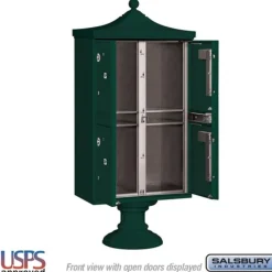 Mailboxes: Mount Type: Pedestal; Lockable: Yes; Material: Aluminum; Color: Green