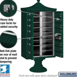 Mailboxes: Mount Type: Pedestal; Lockable: Yes; Material: Aluminum; Color: Green