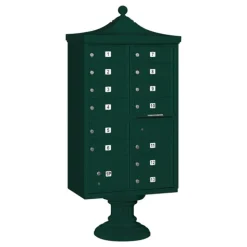 Mailboxes: Mount Type: Pedestal; Lockable: Yes; Material: Aluminum; Color: Green