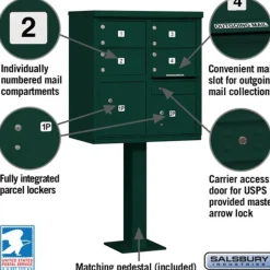 Mailboxes: Mount Type: Pedestal; Lockable: Yes; Material: Aluminum; Color: Green