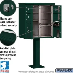 Mailboxes: Mount Type: Pedestal; Lockable: Yes; Material: Aluminum; Color: Green