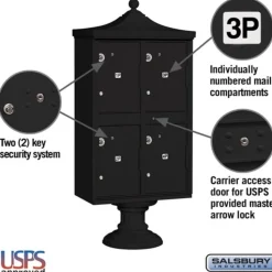 Mailboxes: Mount Type: Pedestal; Lockable: Yes; Material: Aluminum; Color: Black