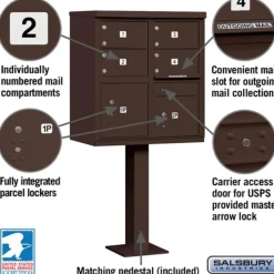 Mailboxes: Mount Type: Pedestal; Lockable: Yes; Material: Aluminum; Color: Bronze