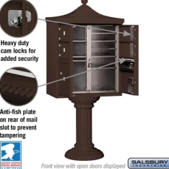 Mailboxes: Mount Type: Pedestal; Lockable: Yes; Material: Aluminum; Color: Bronze