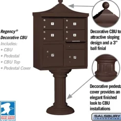 Mailboxes: Mount Type: Pedestal; Lockable: Yes; Material: Aluminum; Color: Bronze