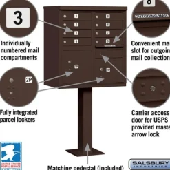 Mailboxes: Mount Type: Pedestal; Lockable: Yes; Material: Aluminum; Color: Bronze