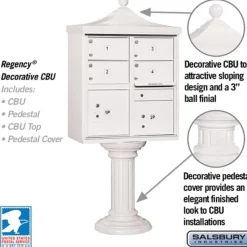 Mailboxes: Mount Type: Pedestal; Lockable: Yes; Material: Aluminum; Color: White