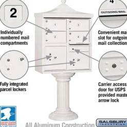 Mailboxes: Mount Type: Pedestal; Lockable: Yes; Material: Aluminum; Color: White