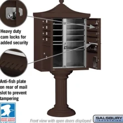 Mailboxes: Mount Type: Pedestal; Lockable: Yes; Material: Aluminum; Color: Bronze