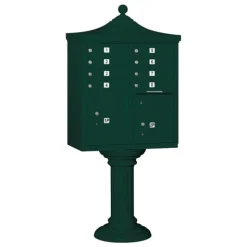 Mailboxes: Mount Type: Pedestal; Lockable: Yes; Material: Aluminum; Color: Green