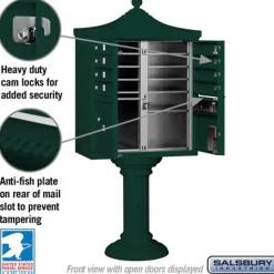 Mailboxes: Mount Type: Pedestal; Lockable: Yes; Material: Aluminum; Color: Green