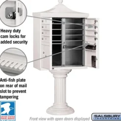 Mailboxes: Mount Type: Pedestal; Lockable: Yes; Material: Aluminum; Color: White