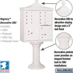 Mailboxes: Mount Type: Pedestal; Lockable: Yes; Material: Aluminum; Color: White