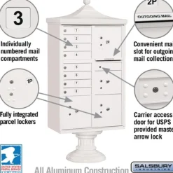 Mailboxes: Mount Type: Pedestal; Lockable: Yes; Material: Aluminum; Color: White