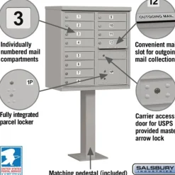 Mailboxes: Mount Type: Pedestal; Lockable: Yes; Material: Aluminum; Color: Gray