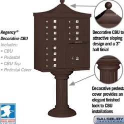 Mailboxes: Mount Type: Pedestal; Lockable: Yes; Material: Aluminum; Color: Bronze
