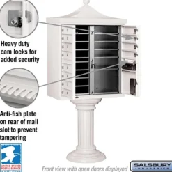Mailboxes: Mount Type: Pedestal; Lockable: Yes; Material: Aluminum; Color: White