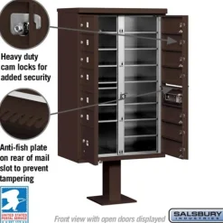 Mailboxes: Mount Type: Pedestal; Lockable: Yes; Material: Aluminum; Color: Bronze