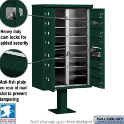 Mailboxes: Mount Type: Pedestal; Lockable: Yes; Material: Aluminum; Color: Green