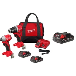 M18™ Compact Brushless 2-Tool Combo Kit, Compact Brushless 1/2" Drill/ Driver, Compact Brushless 1/4" Hex Impact Driver