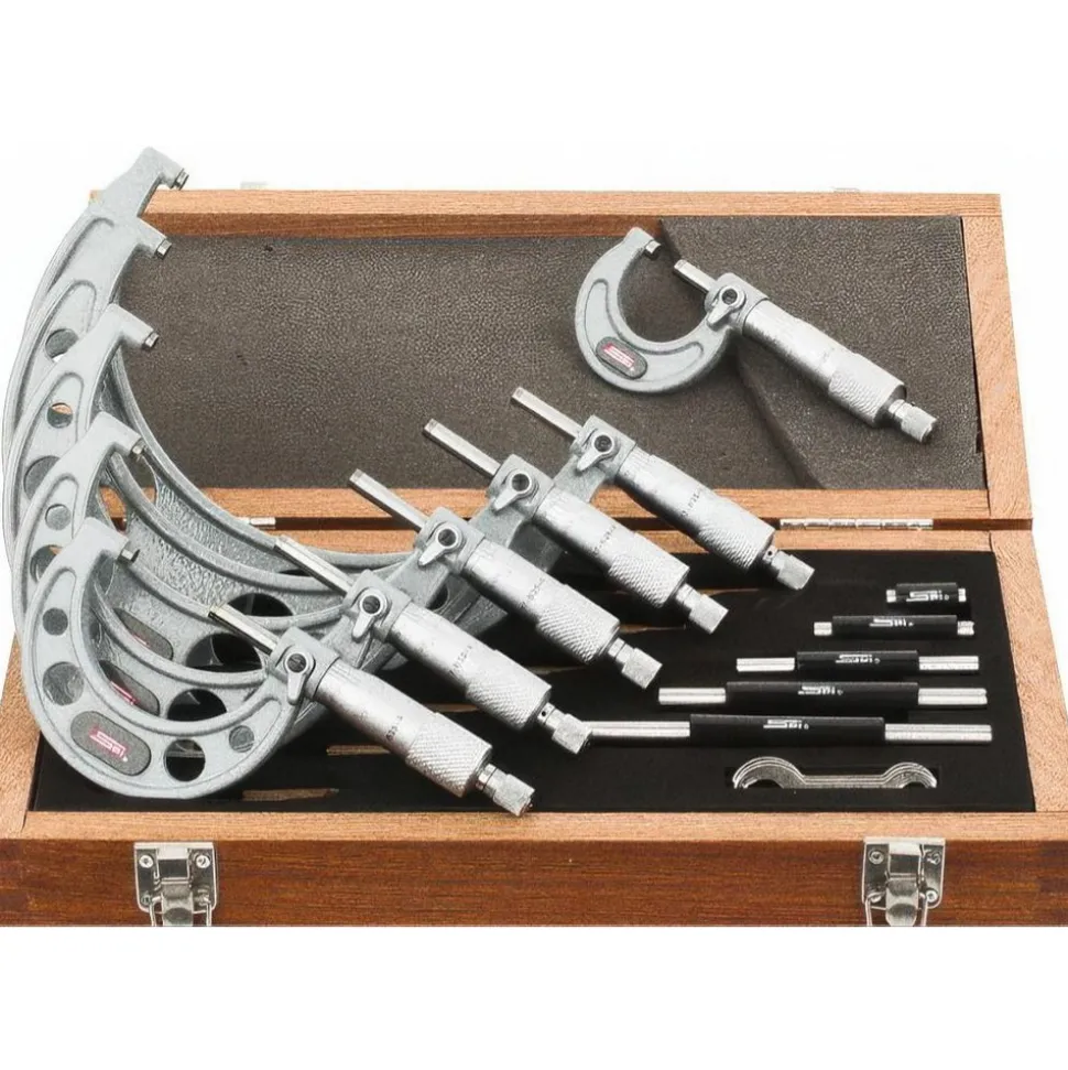 Mechanical Outside Micrometer Set: 6 Pc, 0 to 6" Measurement