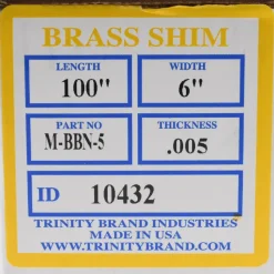 Metal Shim Stock: Roll, 0.0050" Thick, 100" Long, 6" Wide, 260 Brass