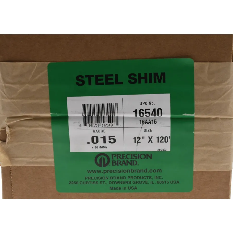 Metal Shim Stock: Roll, 0.0150" Thick, 120" Long, 12" Wide, 1010 Steel