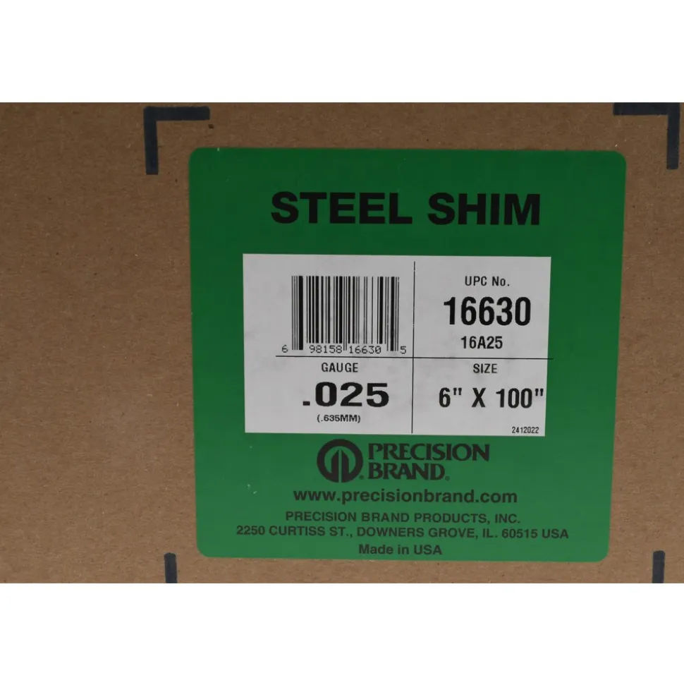 Metal Shim Stock: Roll, 0.0250" Thick, 100" Long, 6" Wide, 1010 Steel