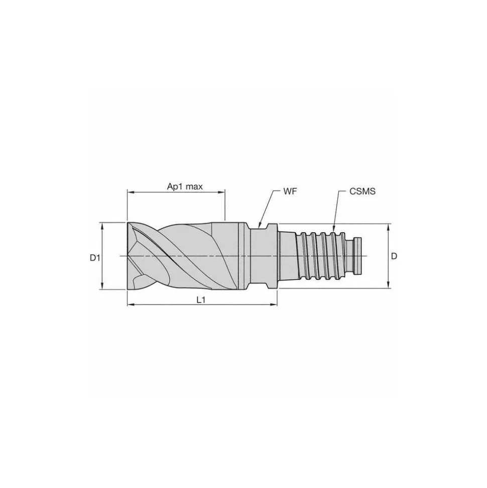 3/4" Mill Dia, 1-1/8" LOC, 66.8mm OAL, 2 Flute Square End Mill Head