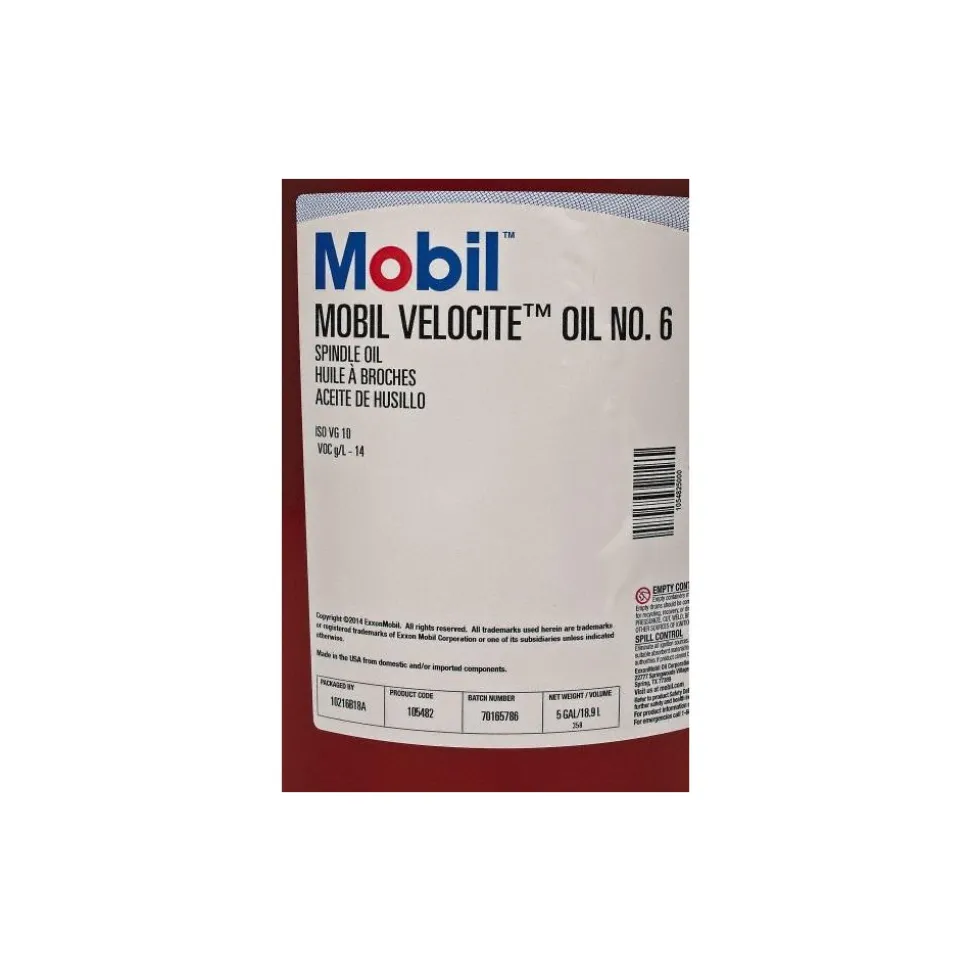 Mobil Velocite Oil Numbered Spindle Machine Oil: 5 gal Pail, ISO 10