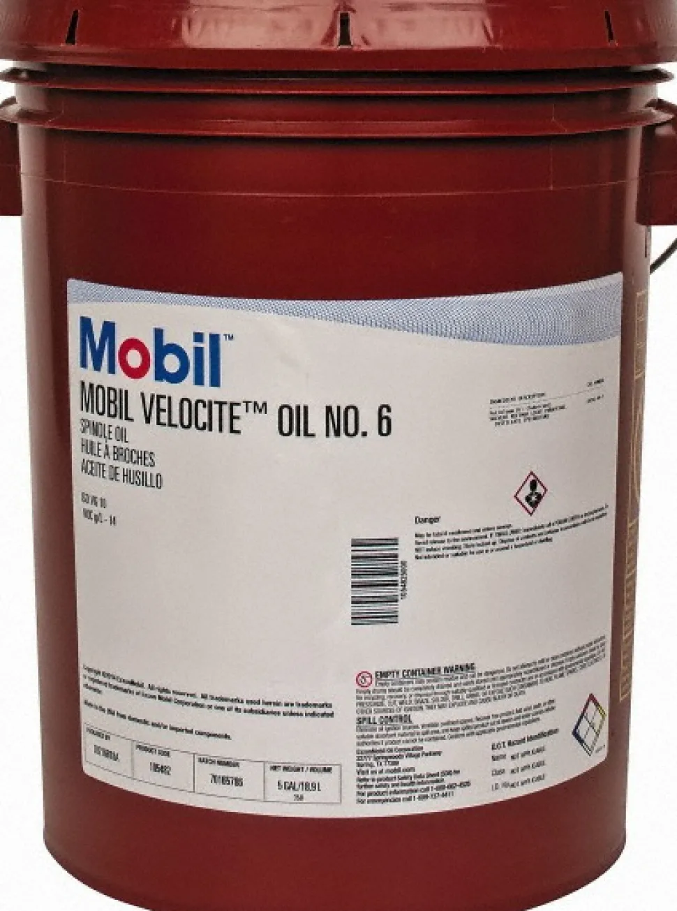 Mobil Velocite Oil Numbered Spindle Machine Oil: 5 gal Pail, ISO 10