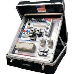 Motion Control & Power Transmission Training Systems; Type: PLC; Includes: Durable Flight Case; 2x Industrial Pushbutton Switches with 2x Sets of NO & NC Contacts; 1x Alarm Buzzer; 1x IEC Contactor; Instructor's Guidebook; 3x Lights (Red, Blue & Green); PowerPoint Presentation