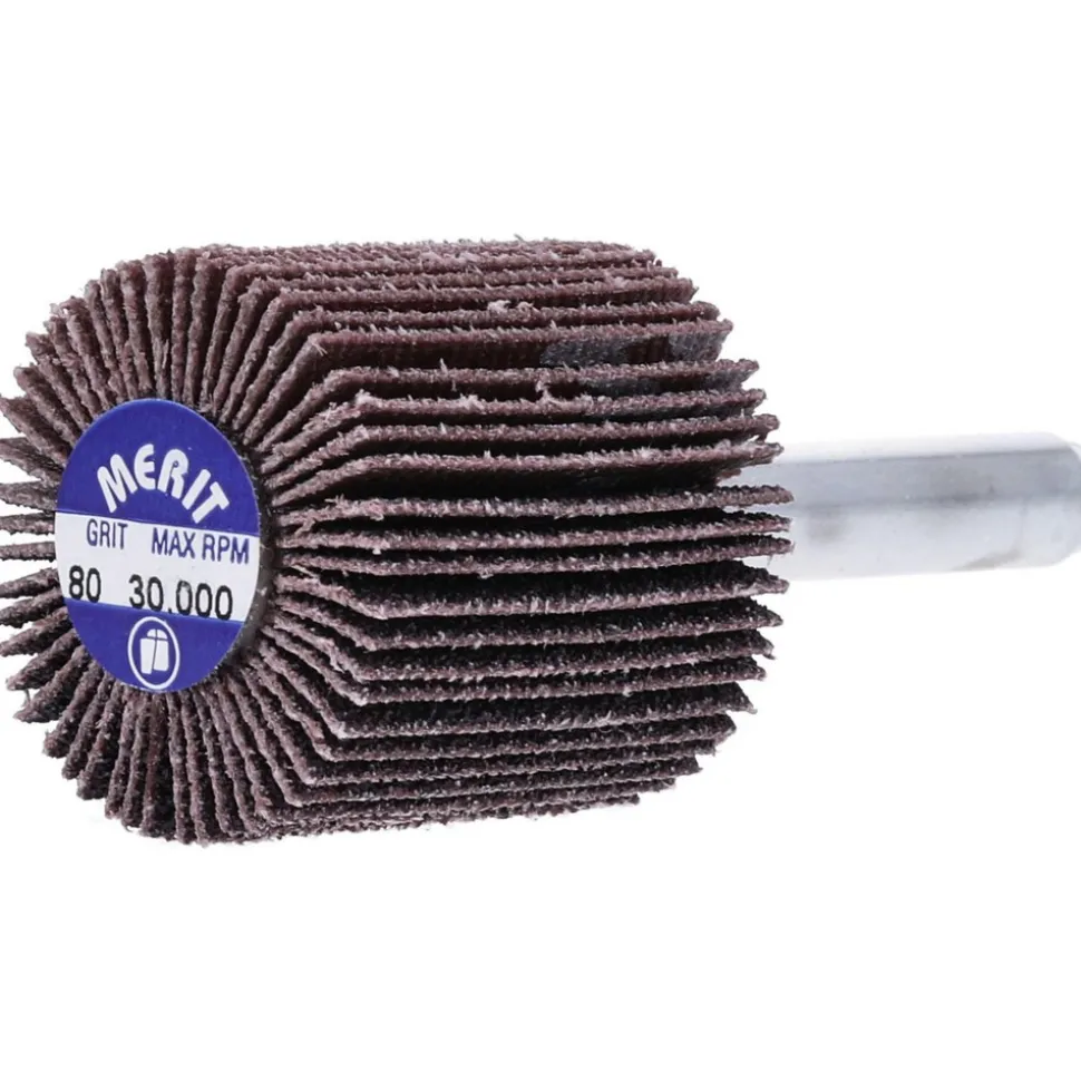 Mounted Flap Wheel: 1" Dia, 1" Face Width, 80 Grit, Aluminum Oxide