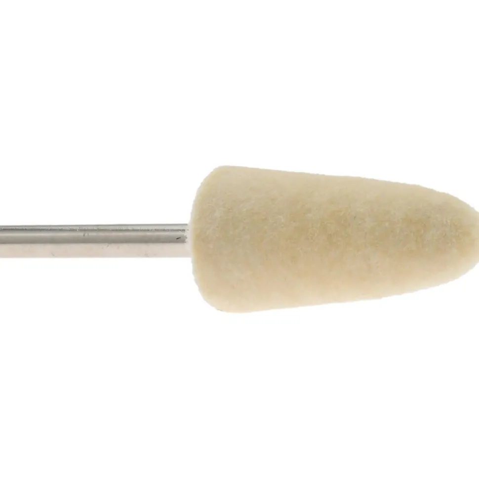Mounted Polishing Bob: Conical Shape, 1/2" Max Dia, 1/8" Shank Dia, Wool Felt