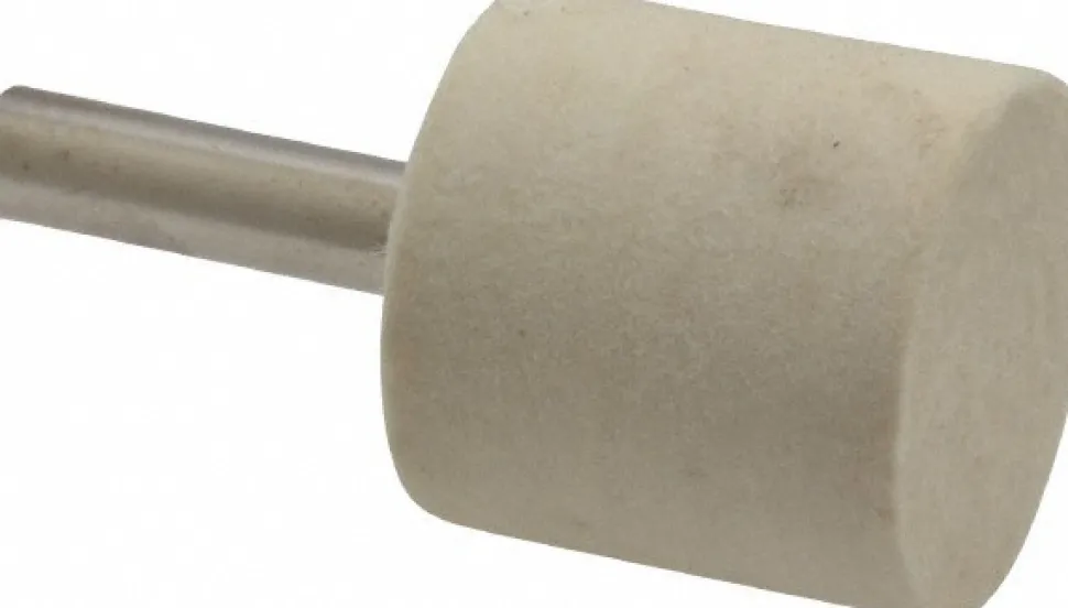 Mounted Polishing Bob: Cylinder Shape, 1" Max Dia, 1/4" Shank Dia, Wool Felt