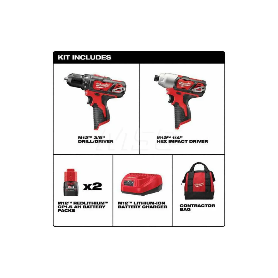 M12™ 2-Tool Combo Kit: 3/8” Drill/Driver & 1/4" Hex Impact Driver