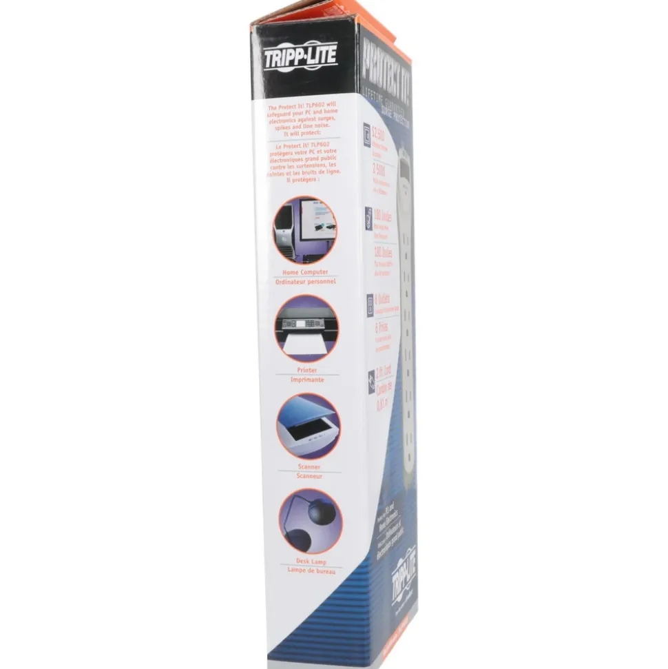 6 Outlets, 120 Volts, 15 Amps, 2' Cord, Power Outlet Strip