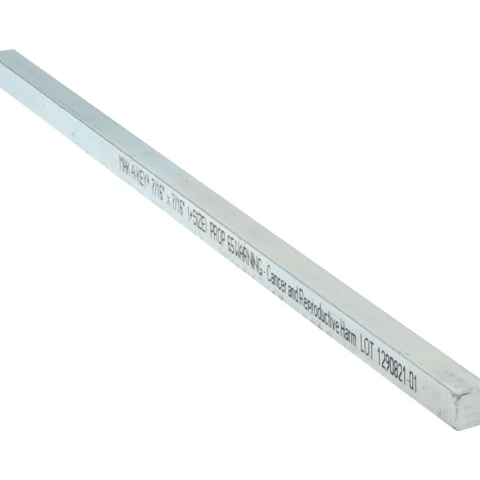 Oversized Key Stock: 7/16" High, 7/16" Wide, 12" Long, Steel, Zinc-Plated