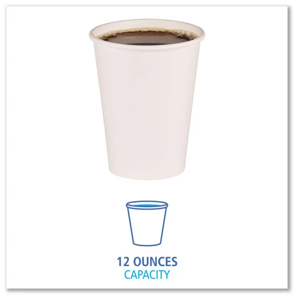 Paper Hot Cups, 12 oz, White, 1000/Carton