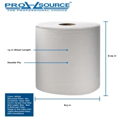 Paper Towels: Center Pull Roll, 6 Rolls per Case, Roll, 2 Ply, White, Recycled Fiber