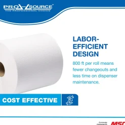 Paper Towels: Hard Roll, 6 Rolls per Case, Roll, 1 Ply, White, Recycled Fiber