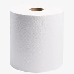 Paper Towels: Hard Roll, 6 Rolls per Case, Roll, 1 Ply, White, Recycled Fiber