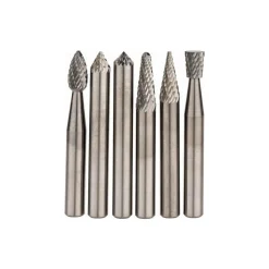 12 Pc Double Cut Burr Set with Cylinder, Cylinder w/Rad End, Ball, Cone, Flame, Inverted Cone, Oval, Pointed Cone, Pointed Tree, Tree w/Rad End