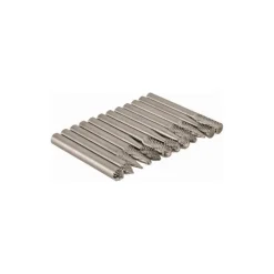 12 Pc Double Cut Burr Set with Cylinder, Cylinder w/Rad End, Ball, Cone, Flame, Inverted Cone, Oval, Pointed Cone, Pointed Tree, Tree w/Rad End