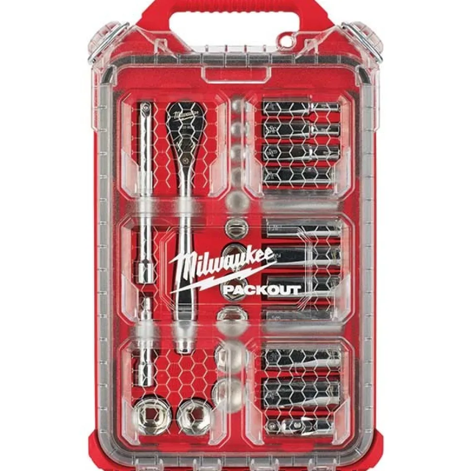 28 Pc. 3/8” Drive SAE Ratchet & Socket Set with PACKOUT™ Low-Profile Compact Organizer