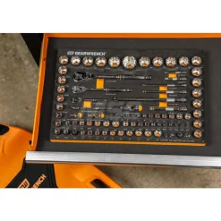 83 Pc, 1/4", 3/8" & 1/2" Drive, 90-Tooth, SAE & Metric Mechanics Tool Set with Foam Storage Tray