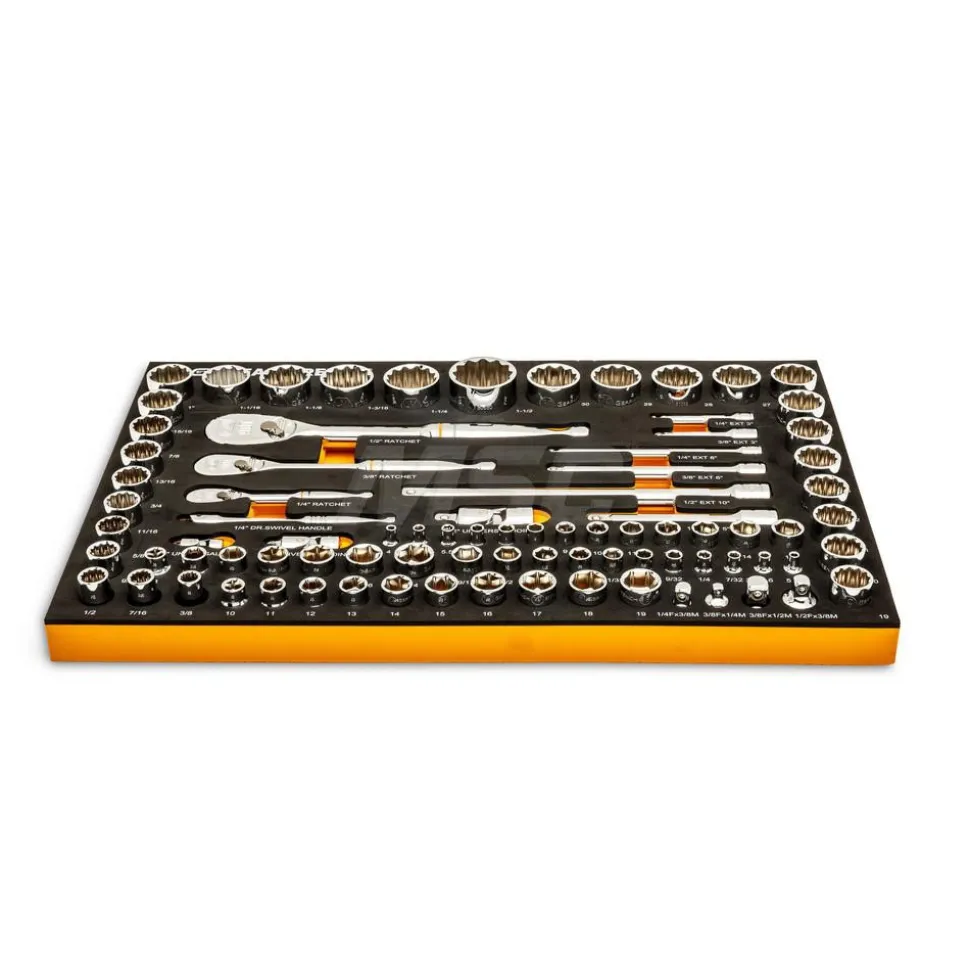 83 Pc, 1/4", 3/8" & 1/2" Drive, 90-Tooth, SAE & Metric Mechanics Tool Set with Foam Storage Tray