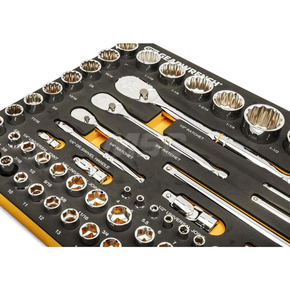83 Pc, 1/4", 3/8" & 1/2" Drive, 90-Tooth, SAE & Metric Mechanics Tool Set with Foam Storage Tray
